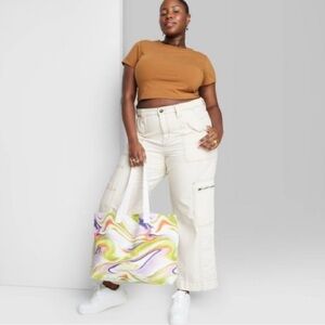 Wild Fable NWT High Rise Wide Leg Cargo Jeans Pants Cream 16/R